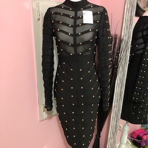Black Mesh Beaded Dress